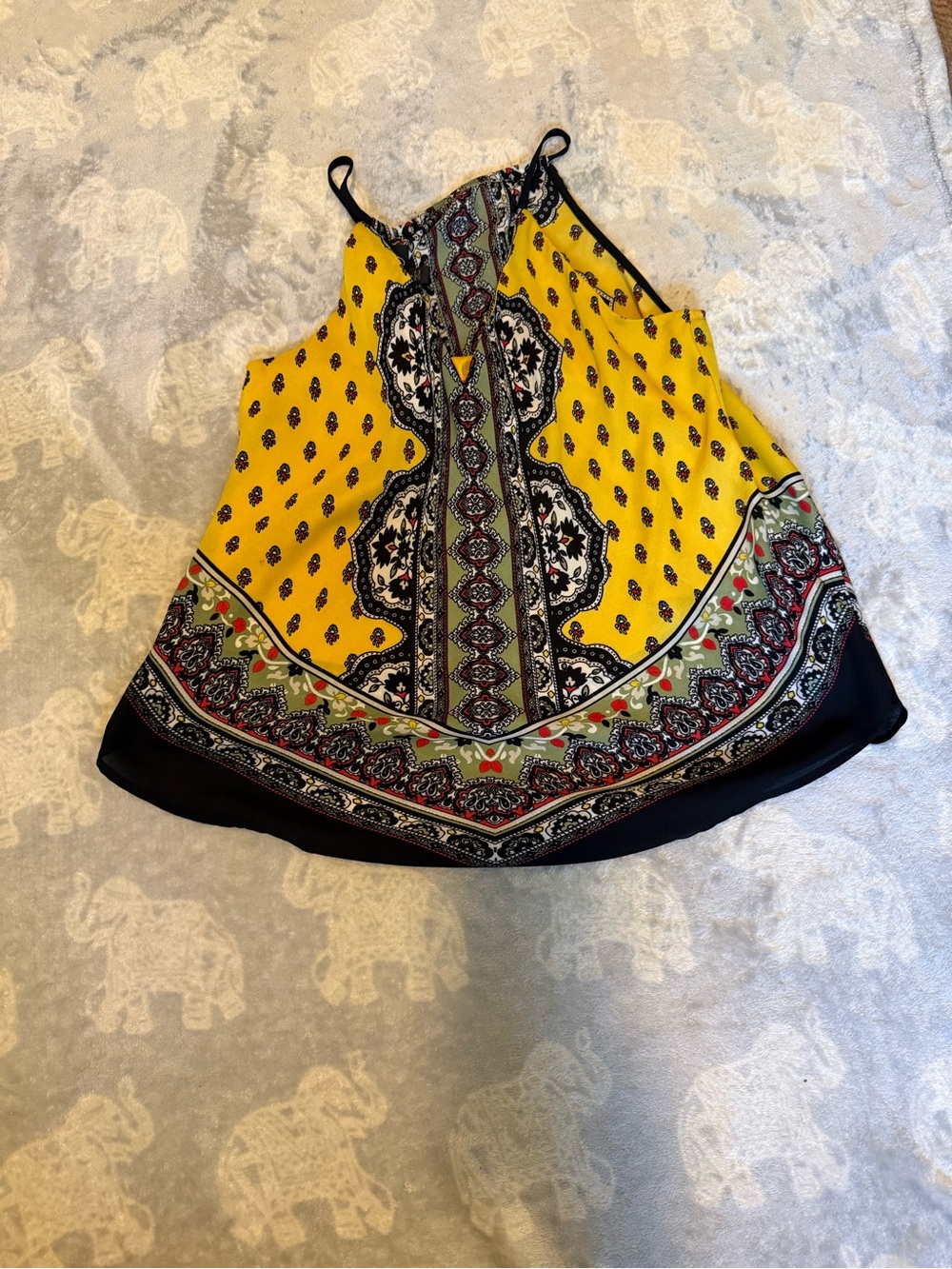 By and By Women’s Yellow Paisley Border Halter Tank Top Small summer